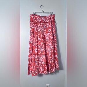 Jones New York Coral and White Floral Tiered Maxi Skirt EXC